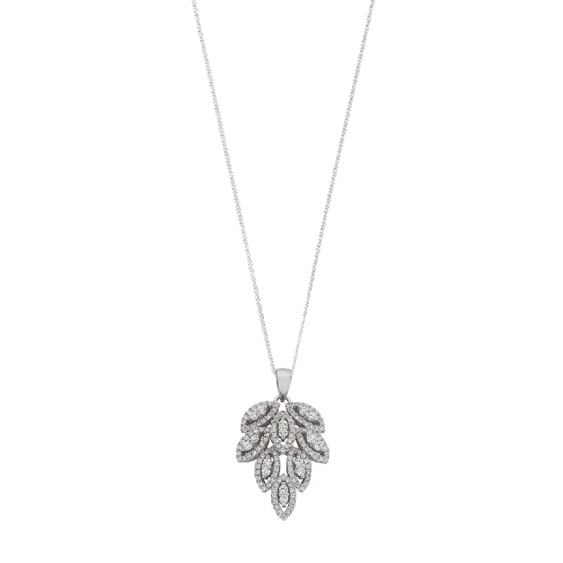 Sterling Silver Cubic Zirconia Leaf Cluster Necklace