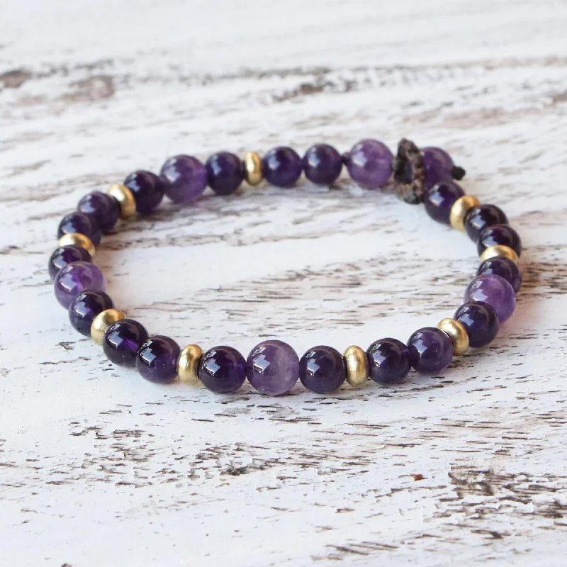 Beautiful Thai in Purple Amethyst and Brass Beaded Bracelet from Thailand