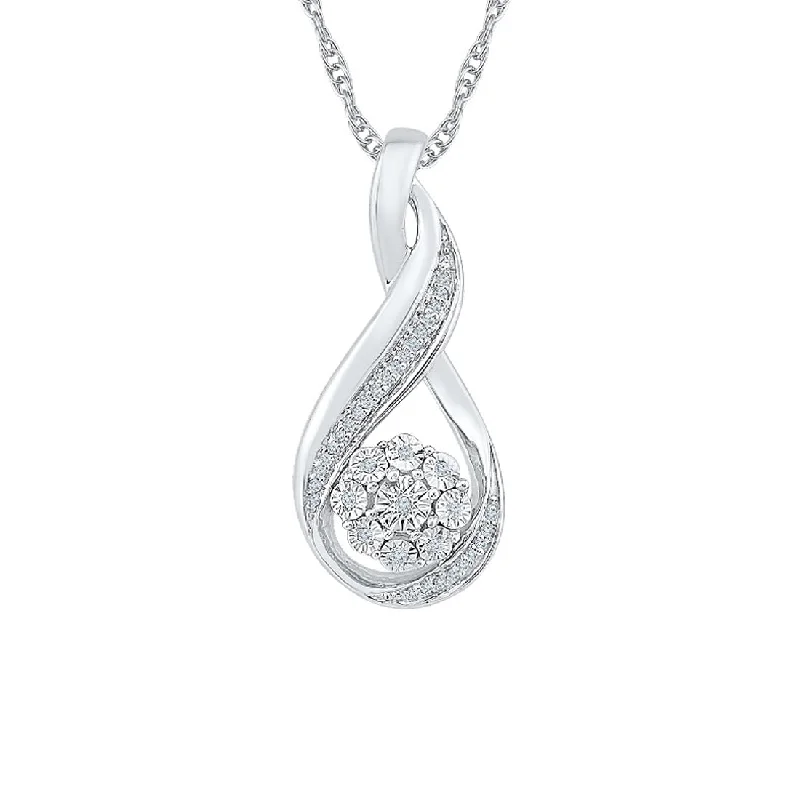 Sterling Silver Diamond Set Brilliant Flower Swirl Necklace