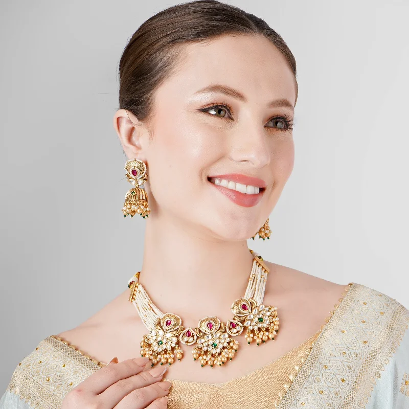 ROYAL KUNDAN POLKI GOLD LOOK ALIKE PEARL NECKLACE SET