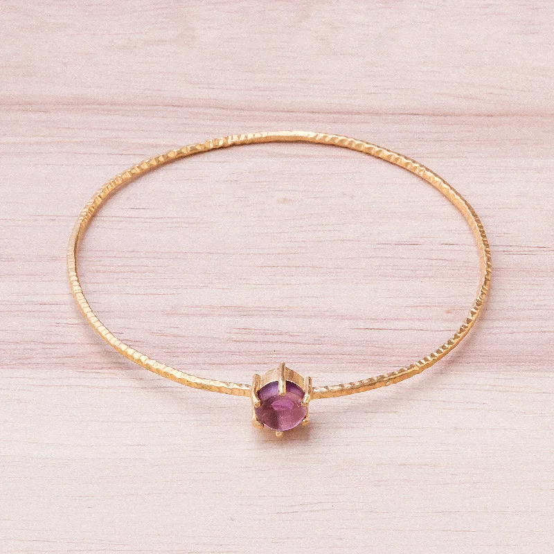 Twilight Star Amethyst and 18K Gold Plated Hammered Brass Bangle Bracelet