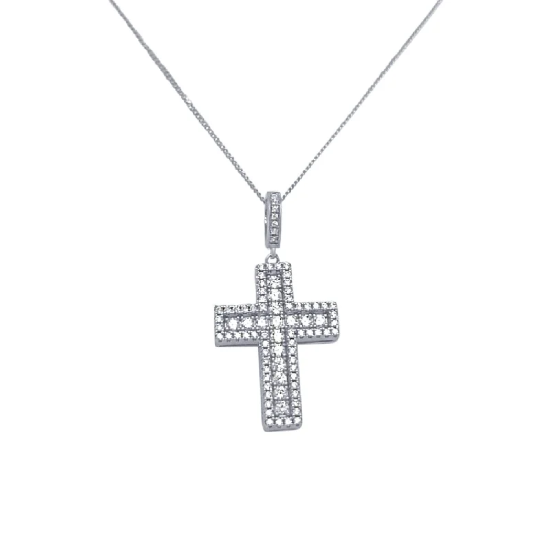 45cm Cross Necklace with Cubic Zirconia in Sterling Silver