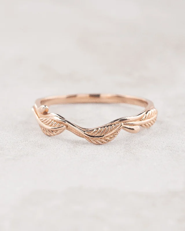 Gold leaves wedding ring, matching band for Azalea