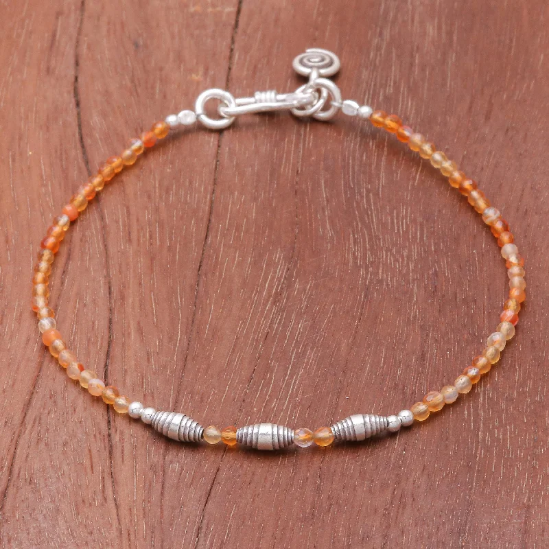 Marigold Mood Faceted Carnelian and Karen Silver Beaded Bracelet