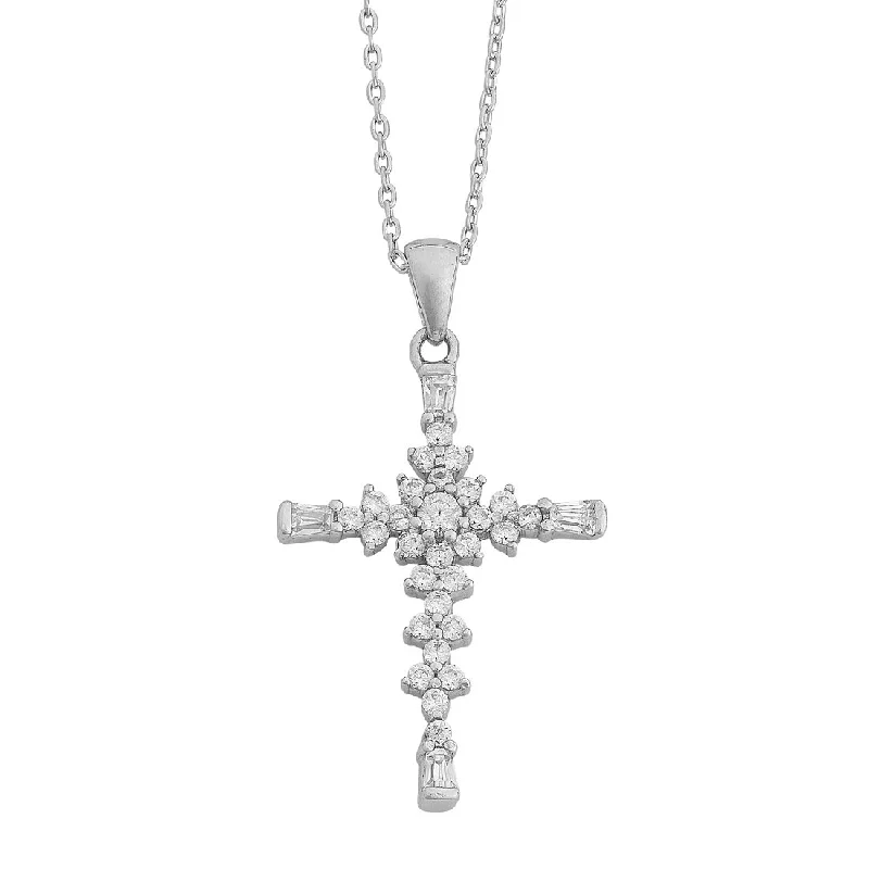 45cm Cubic Zirconia Cross Necklace in Sterling Silver