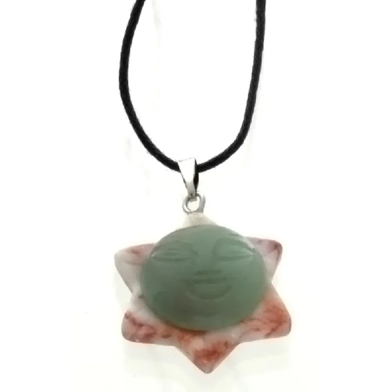 CORDED GEMSTONE AVENTURINE & MARBLE SUN NECKLACE