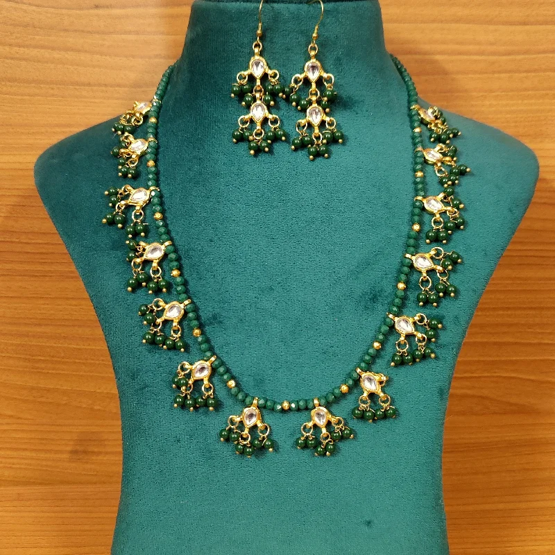 Green Colour Kundan Polki Ethnic Necklace