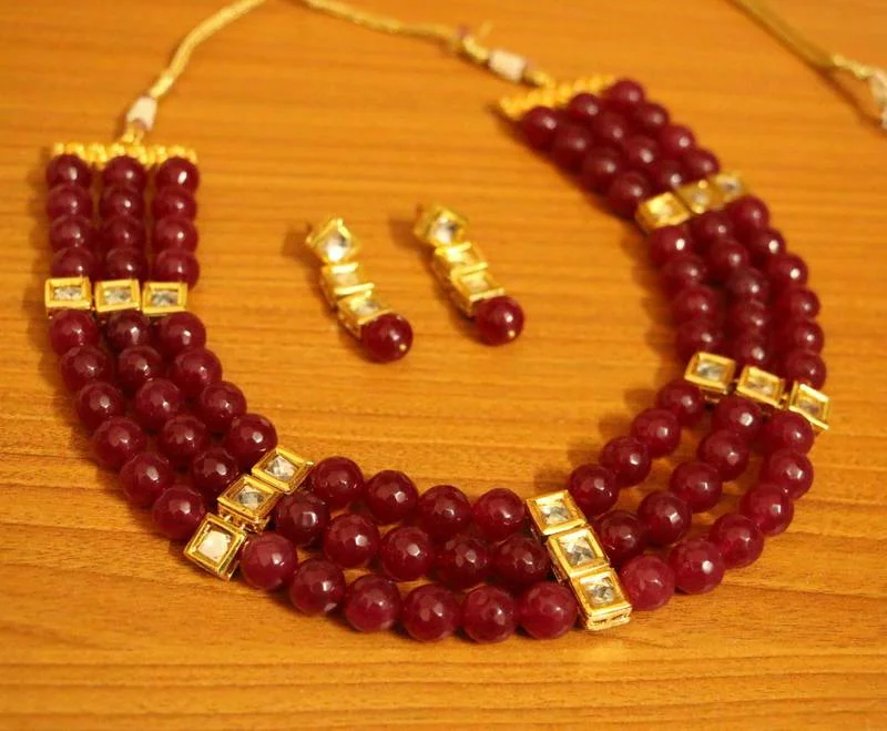 Ruby Kundan Meenakari 3 Layer Necklace Set