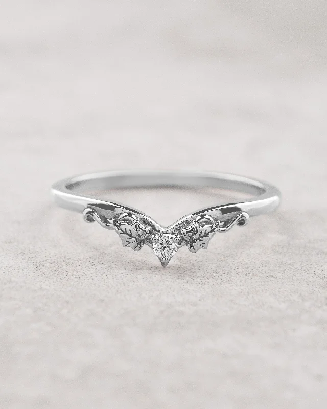 Curved ivy leaves ring with diamond, matching wedding band for Ariadne