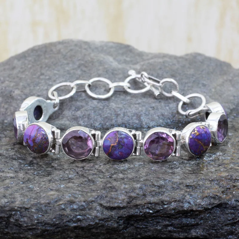 Spiritual Friendship Amethyst and Purple Turquoise Sterling Silver Bracelet