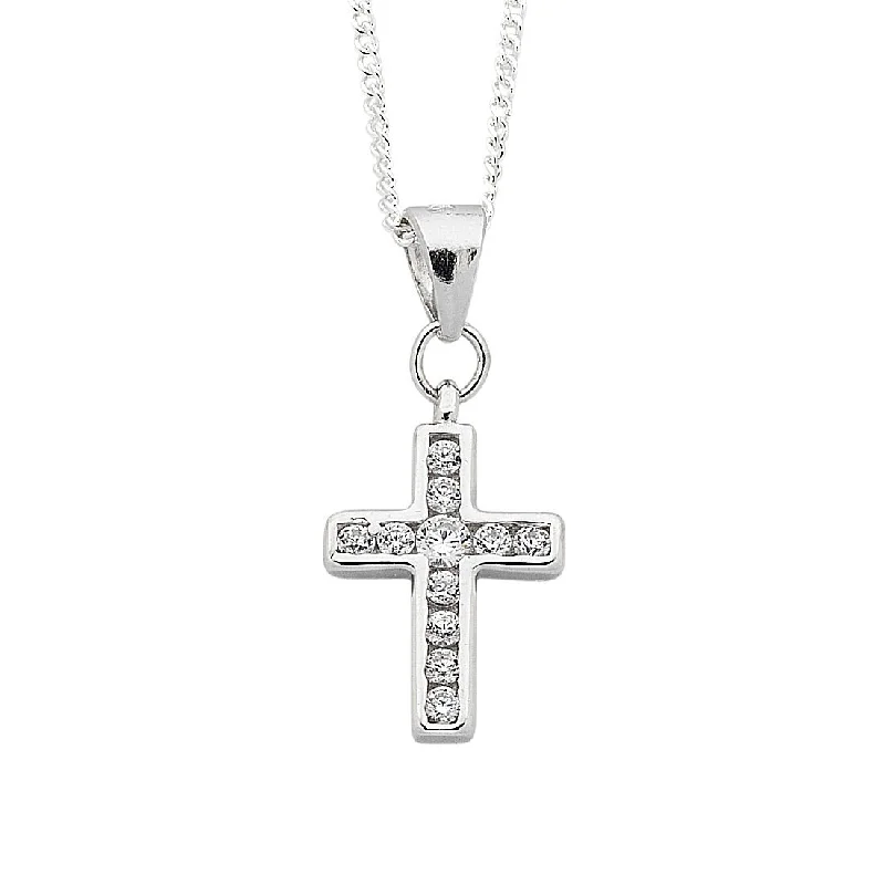 45cm Sterling Silver White Cubic Zirconia Cross Pendant Necklace