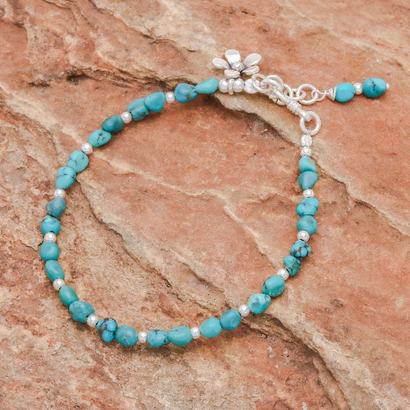 Sea Flower Sterling Silver and Reconstituted Turquoise Bracelet