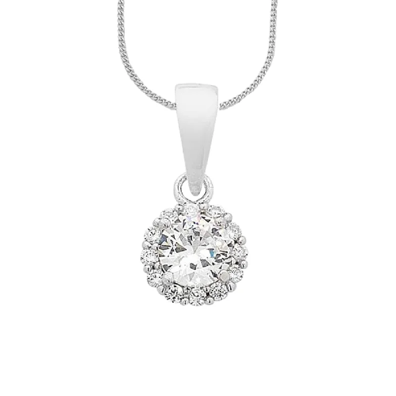 Sterling Silver Cubic Zirconia Halo Necklace