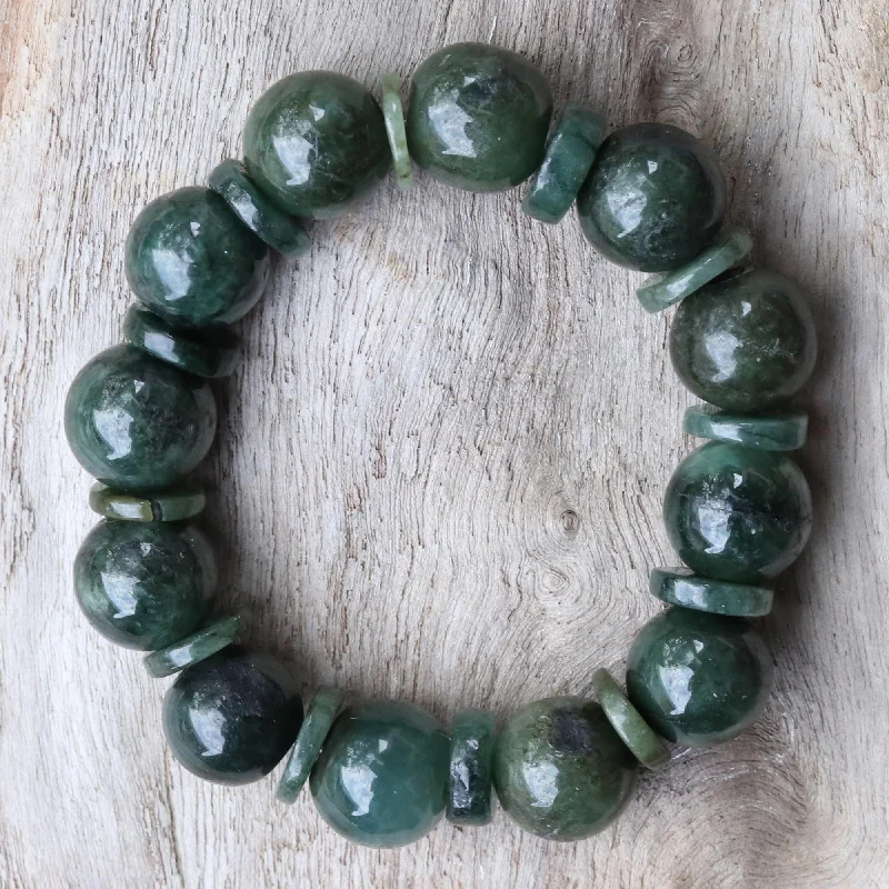 Simply Green Green Jade Beaded Stretch Bracelet from Thailand