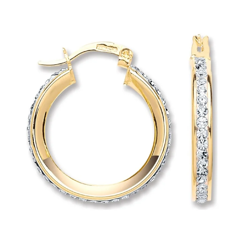 Round Crystal Hoop Earrings 21.6mm - 9ct Yellow Gold