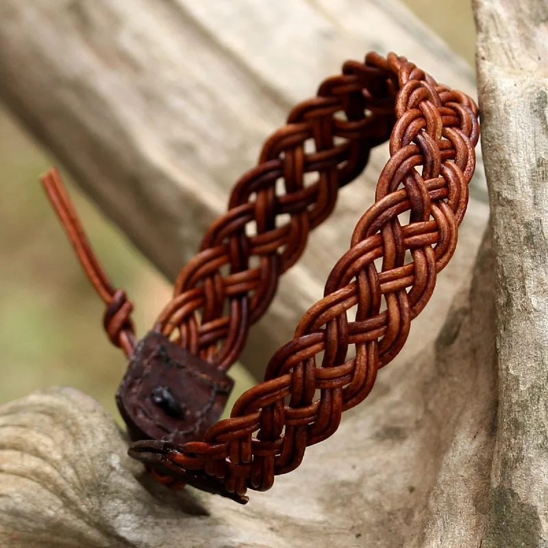 Braided Paths in Brown Brown Leather Braided Bracelet from Thailand