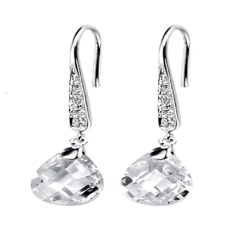 Cubic Zirconia Teardrop And Pave Hook Earrings