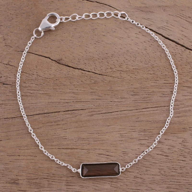 Elegant Prism Smoky Quartz and 925 Silver Pendant Bracelet from India