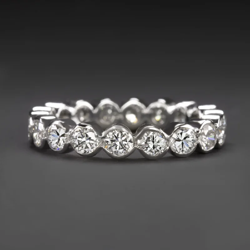 DIAMOND ETERNITY WEDDING BAND STACKING RING 1.90ct BEZEL SET 14k WHITE GOLD 2ct