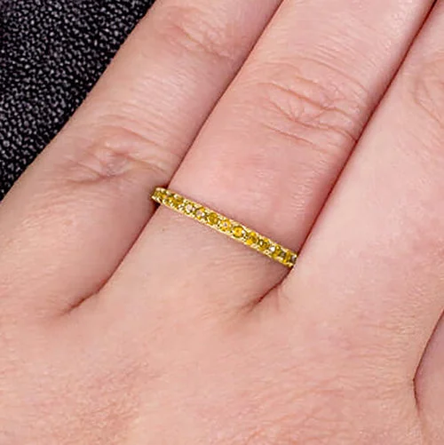 14K GOLD MANDARIN YELLOW GARNET STACKABLE RING FULL ETERNITY BAND WEDDING THIN