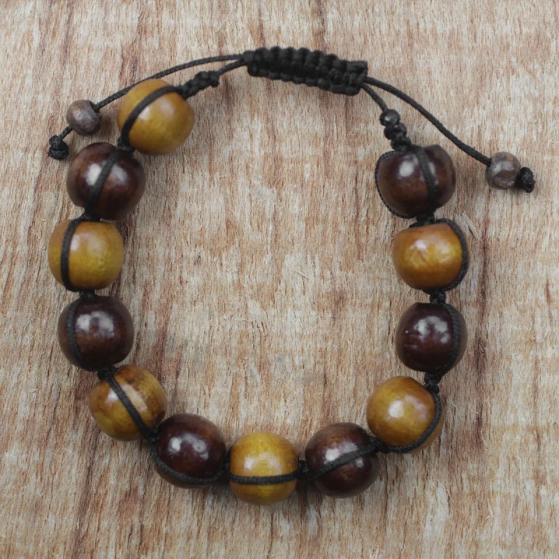 Lively Shades Adjustable Sese Wood Beaded Bracelet from Ghana