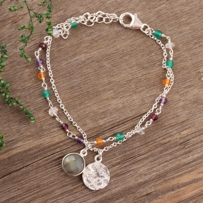 Colorful Charm Multi-Gemstone Sterling Silver Bracelet from India