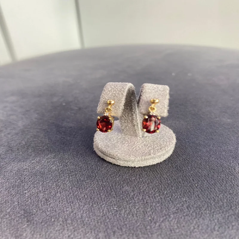 Garnet & Diamond Stone Earrings - 9ct Yellow Gold