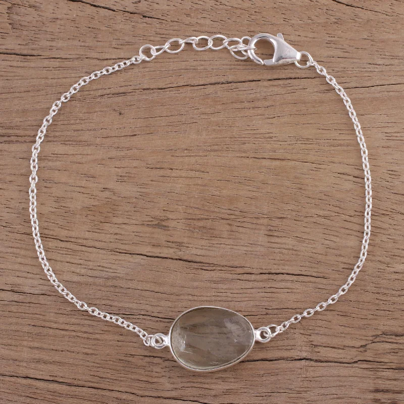 Trendy Egg Prasiolite and Sterling Silver Pendant Bracelet from India