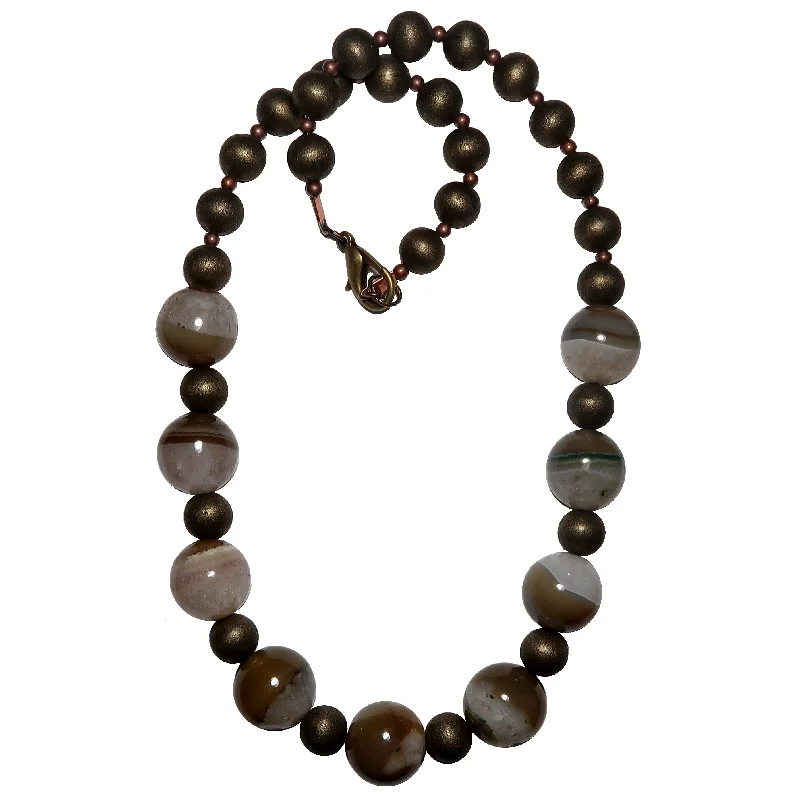 Brown Coffee Agate Necklace Winter in Woods Snow Quartz