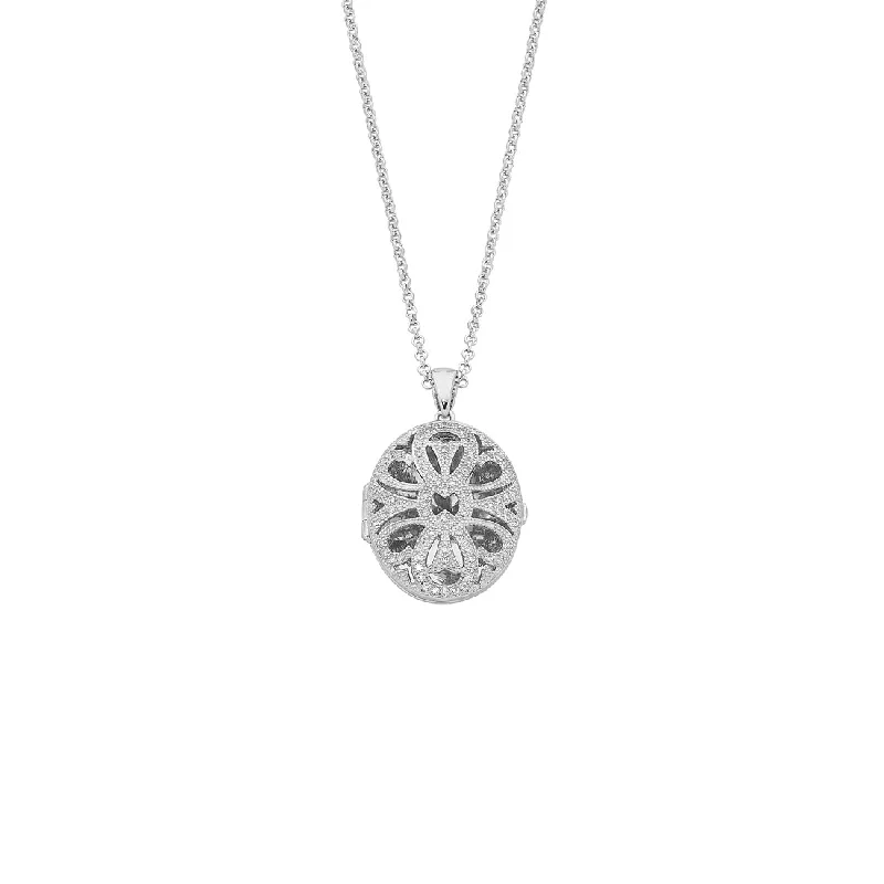 Sterling Silver and Cubic Zirconia Oval Locket