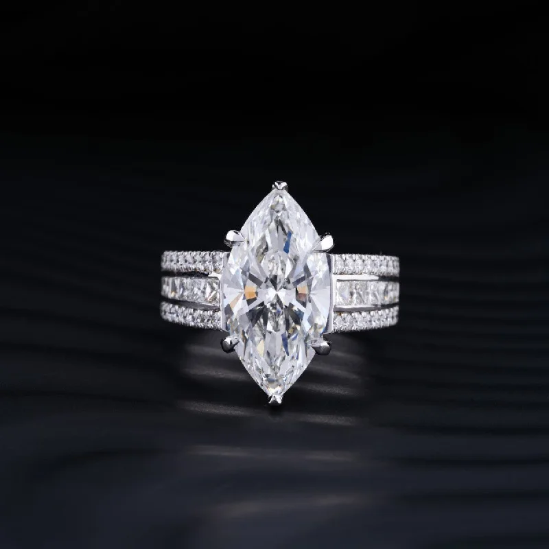 6.0 CT Marquise Cut Moissanite Diamond Hidden Halo Engagement Ring