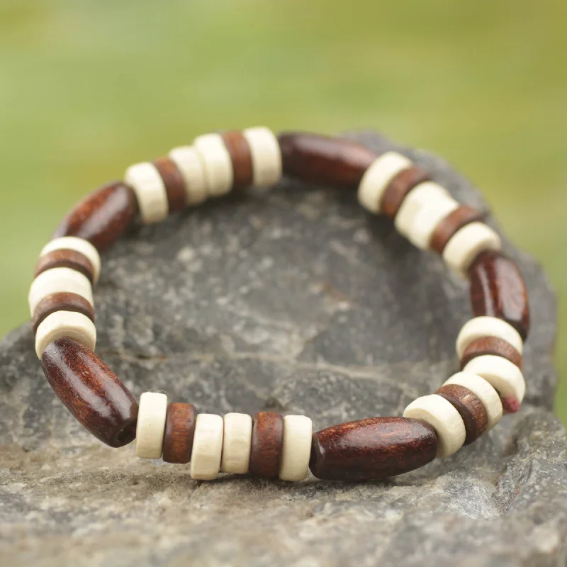 Chocolate Artisan Crafted Wood Beaded Stretch Bracelet from Ghana