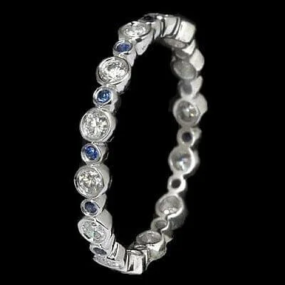 BLUE SAPPHIRE RING DIAMOND BEZEL WEDDING ETERNITY BAND