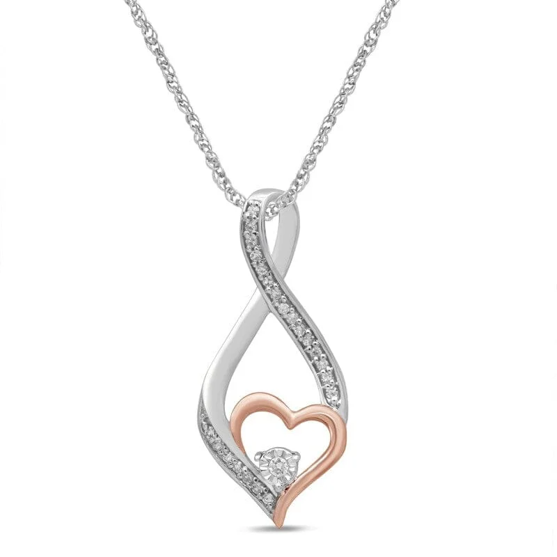 Flame Heart Shaped Necklace with 0.05ct of Diamonds in Sterling Silver and 9ct Rose Gold