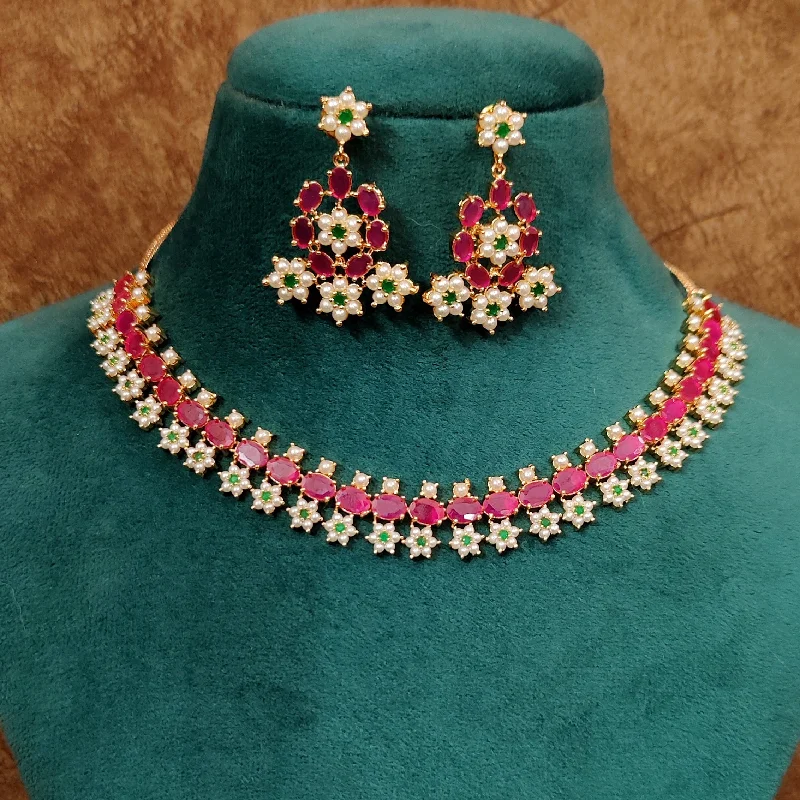 RUBY & EMERALD GOLD PLATED FINE NECKLACE SET