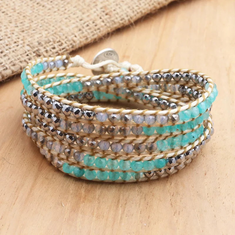 Sea Ice Hand Made Amazonite and Hematite Beaded Wrap Bracelet