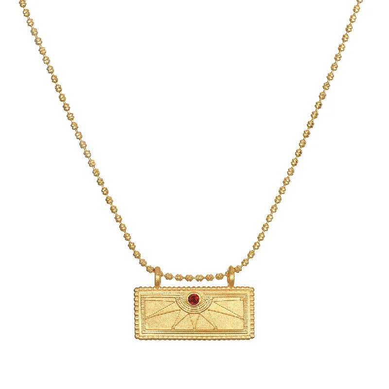 January Garnet Sunburst Birthstone Tablet Necklace