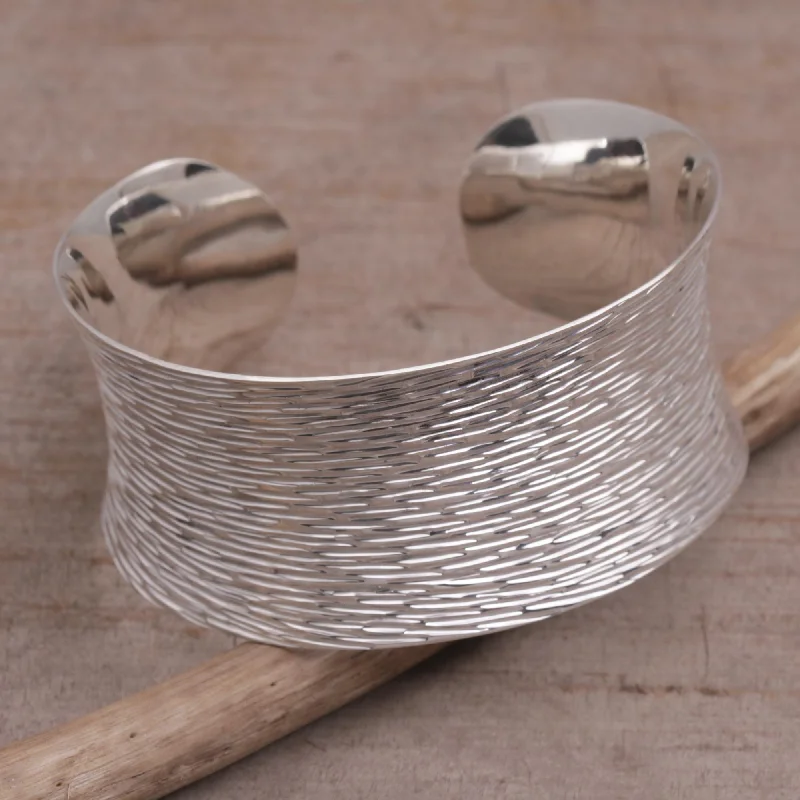 Rain Blanket Handcrafted Etched Sterling Silver Cuff Bracelet from Bali