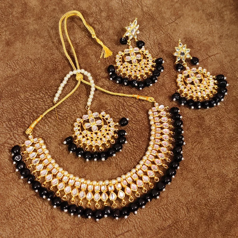 GOLD PLATED KUNDAN FINISH BLACK ONYX NECKLACE SET