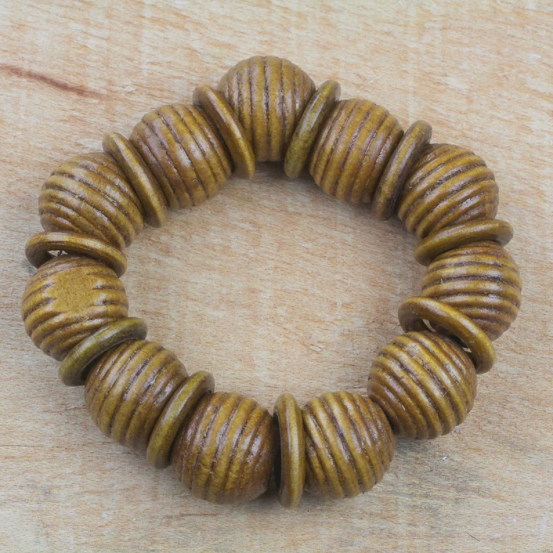 Royal Rings Brown Sese Wood Beaded Stretch Bracelet from Ghana