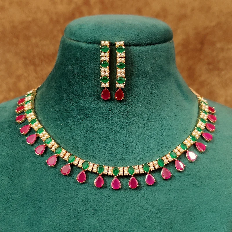 MULTICOLOUR STONES & PEARL NECKLACE SET