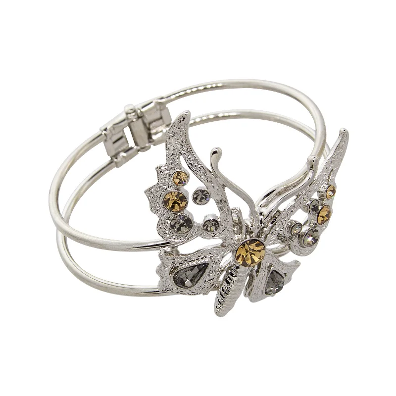 1928 Jewelry® Silver-Tone Lt. Topaz And Black Diamond Crystal Butterfly Hinge Cuff Bracelet