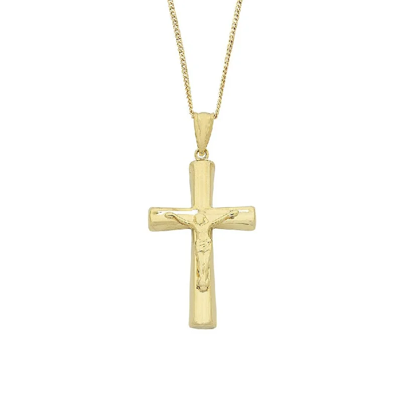 9ct Yellow Gold Silver Infused Crucifix Cross Pendant