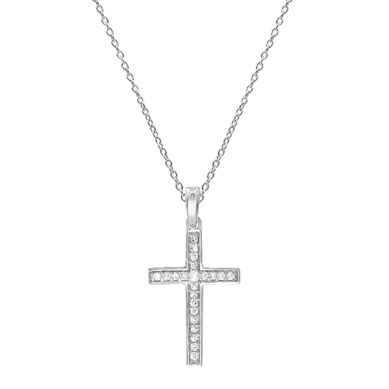 Cross Necklace with Diamonds in 9ct White Gold