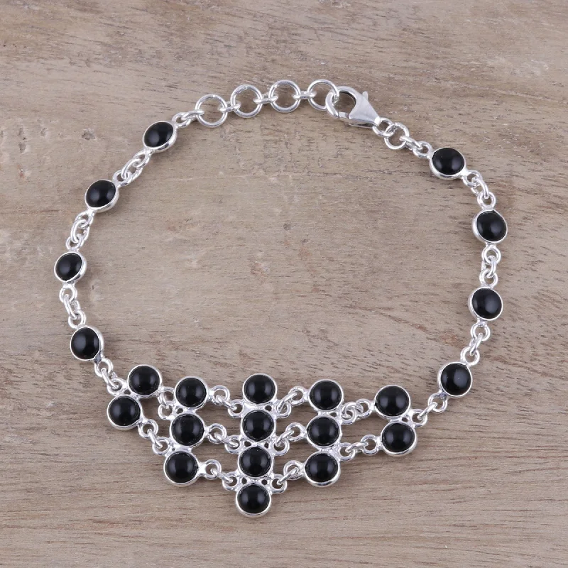 Midnight Orbs Sterling Silver and Black Onyx Midnight Orbs Link Bracelet