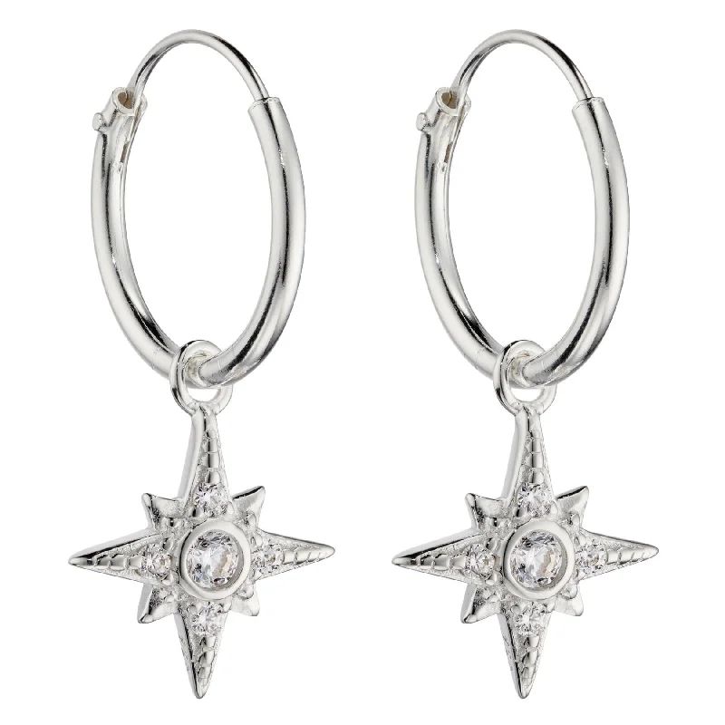 Pave Set CZ Starburst Hoop Earrings