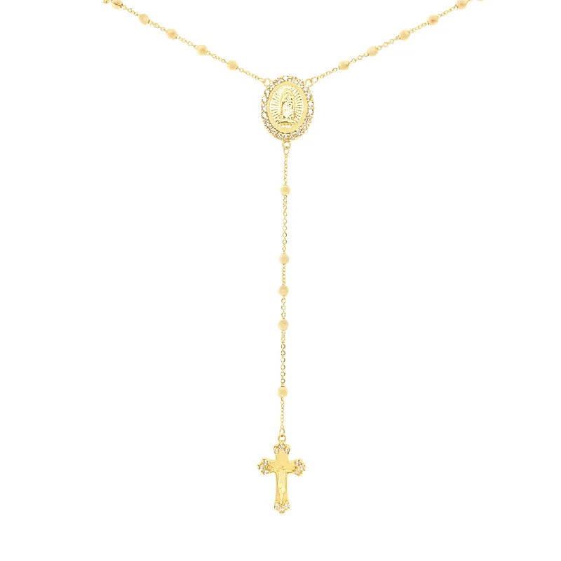 Rosary Bead Necklace with Cubic Zirconias in 10ct Yellow Gold