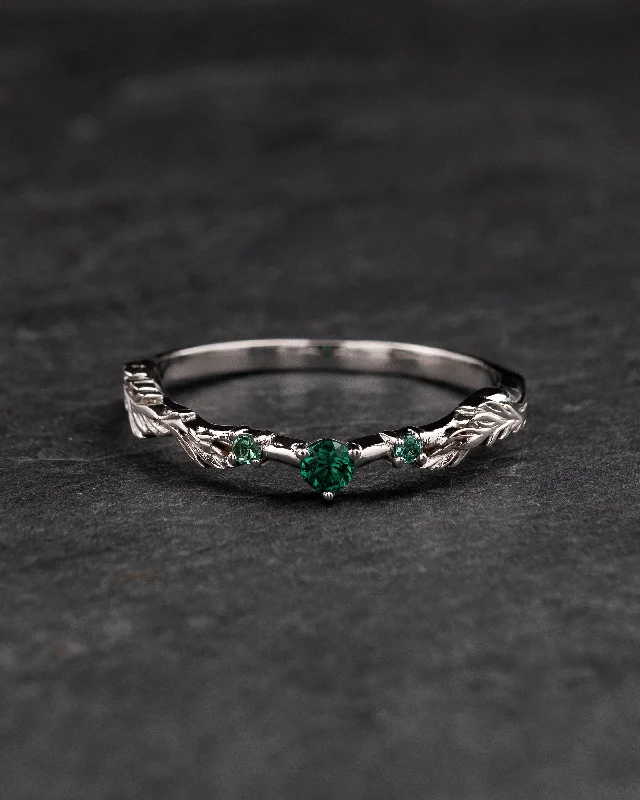 Branch wedding ring with emeralds / matching band for Japanese Maple