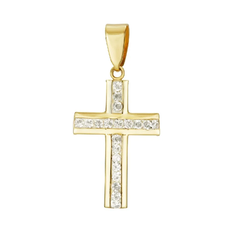 9ct Yellow Gold Silver Infused Crystal Cross Pendant