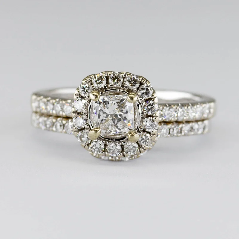 Halo Diamond Engagement Ring Set | 0.97ctw | SZ 5 |